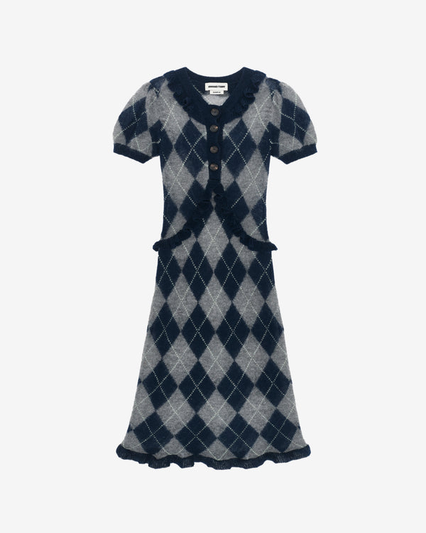 ShuShu/Tong - Women's Lace Trim Knit Dress - (Plaid)