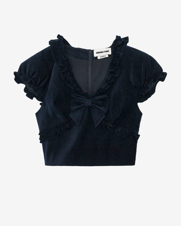 ShuShu/Tong - Women's Crisscross Ruffled Crop Top - (Navy)