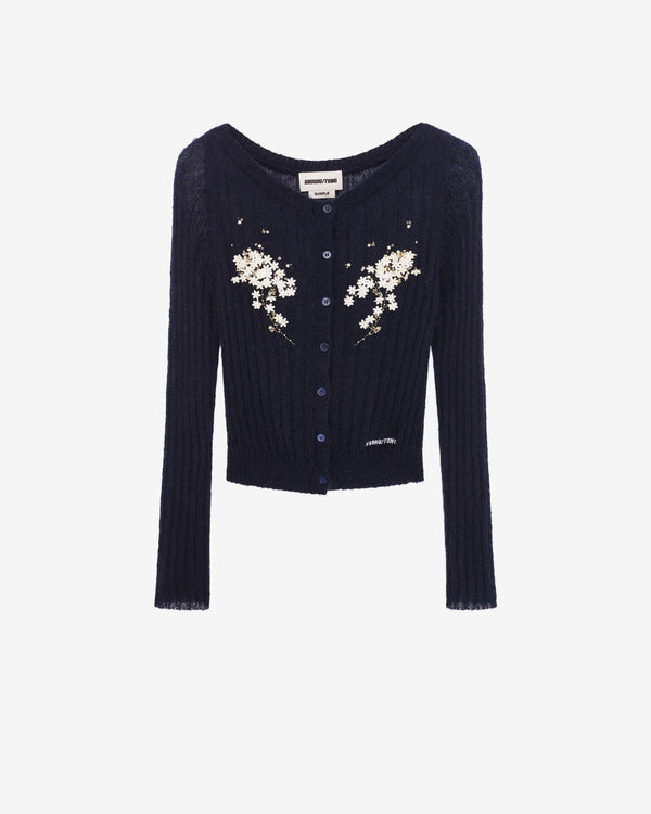 ShuShu/Tong - Women's Beaded Floral Knit Cardigan - (Navy)