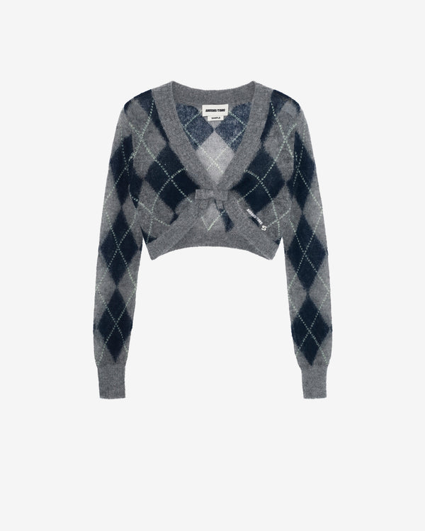 ShuShu/Tong - Women's Ultra-Short Knit Cardigan - (Plaid)