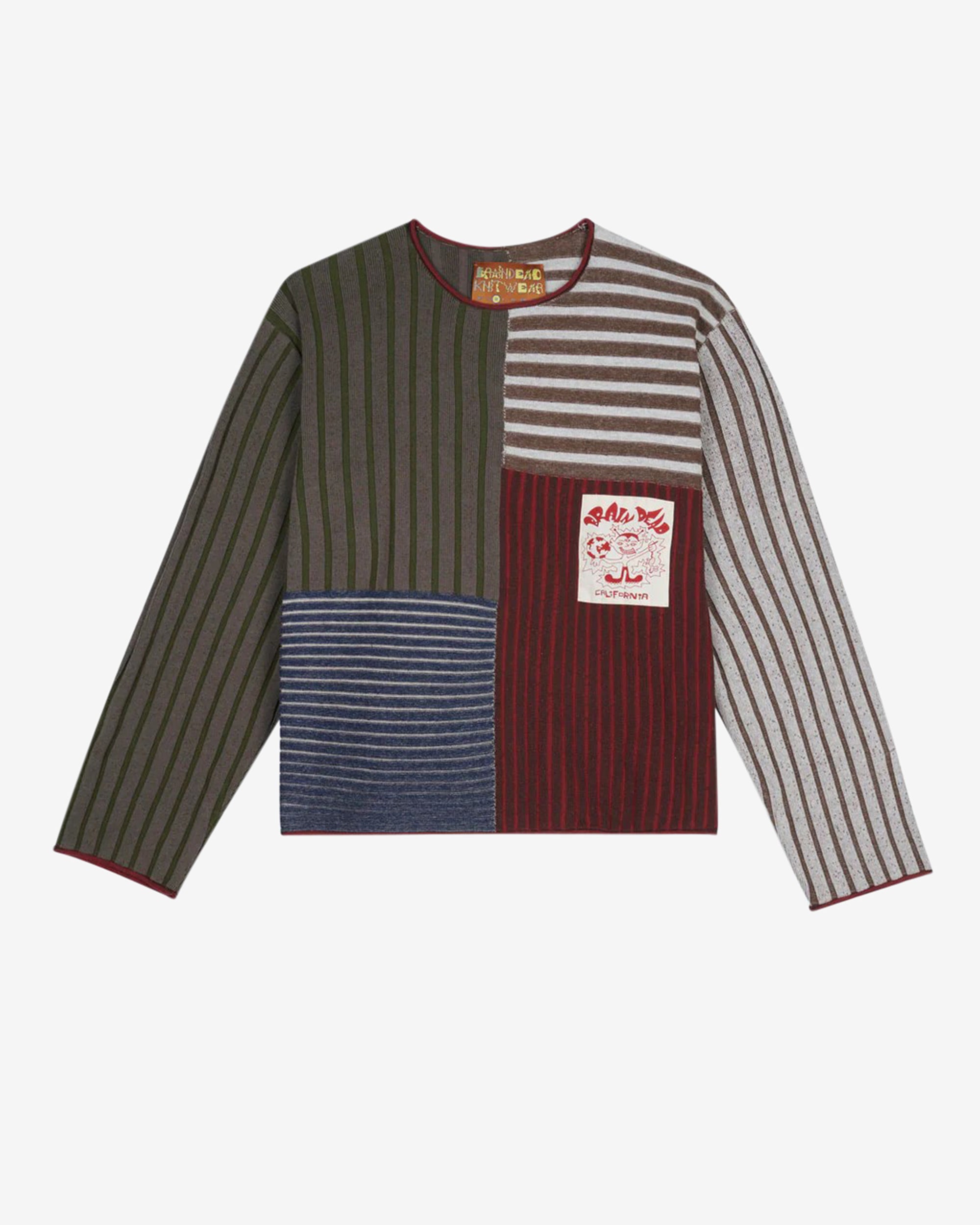 Brain Dead - Men's Mixed Stripe Boxy Knit Sweater - (Green Multi) view 1, Click to Zoom in