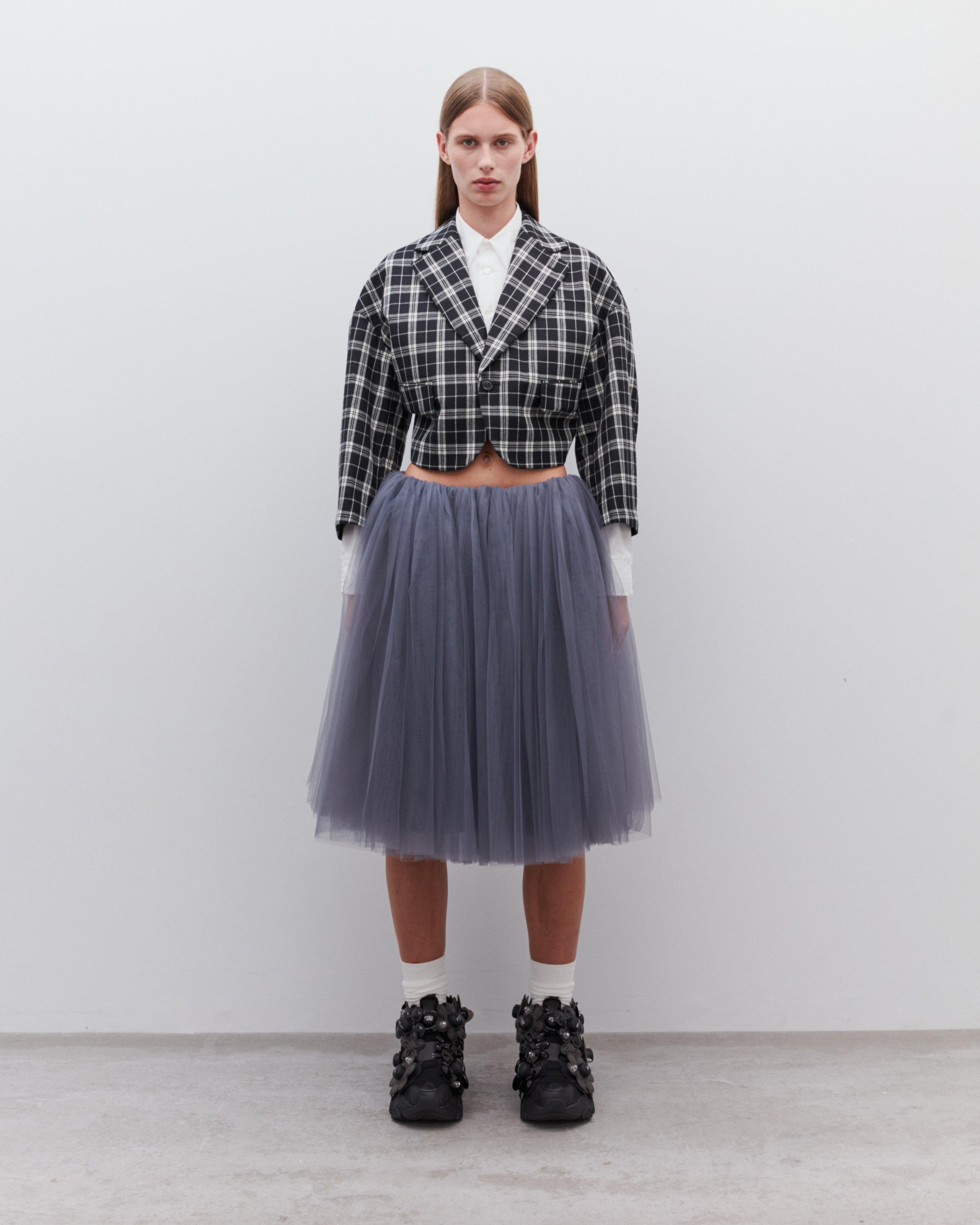 Noir Kei Ninomiya - Women's Wool Check Cropped Jacket - (Black/White)