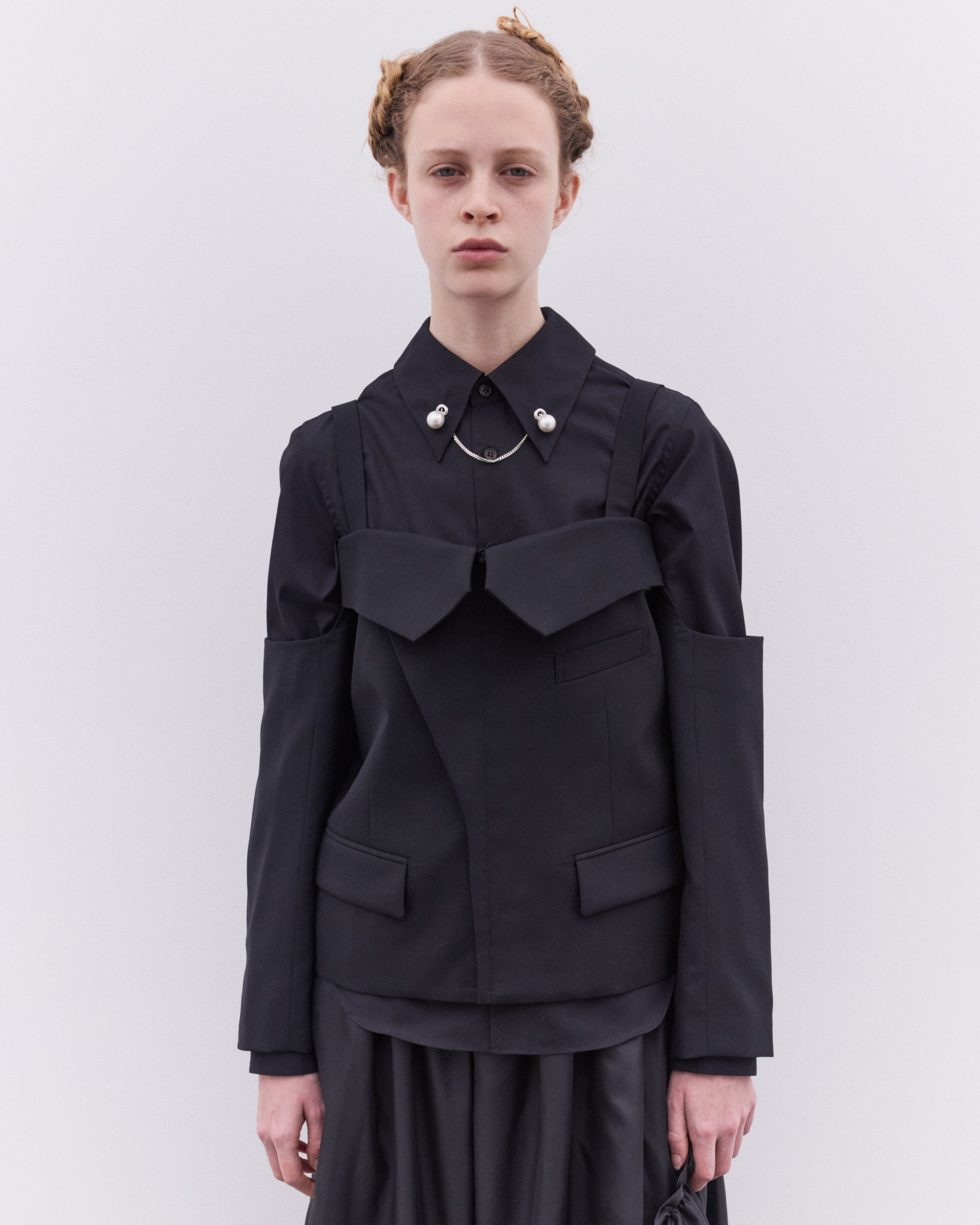 noir kei ninomiya 黒 クロップドテーラードジャケット Noir Kei Ninomiya: Women's Off Shoulder Cropped Jacket (Black