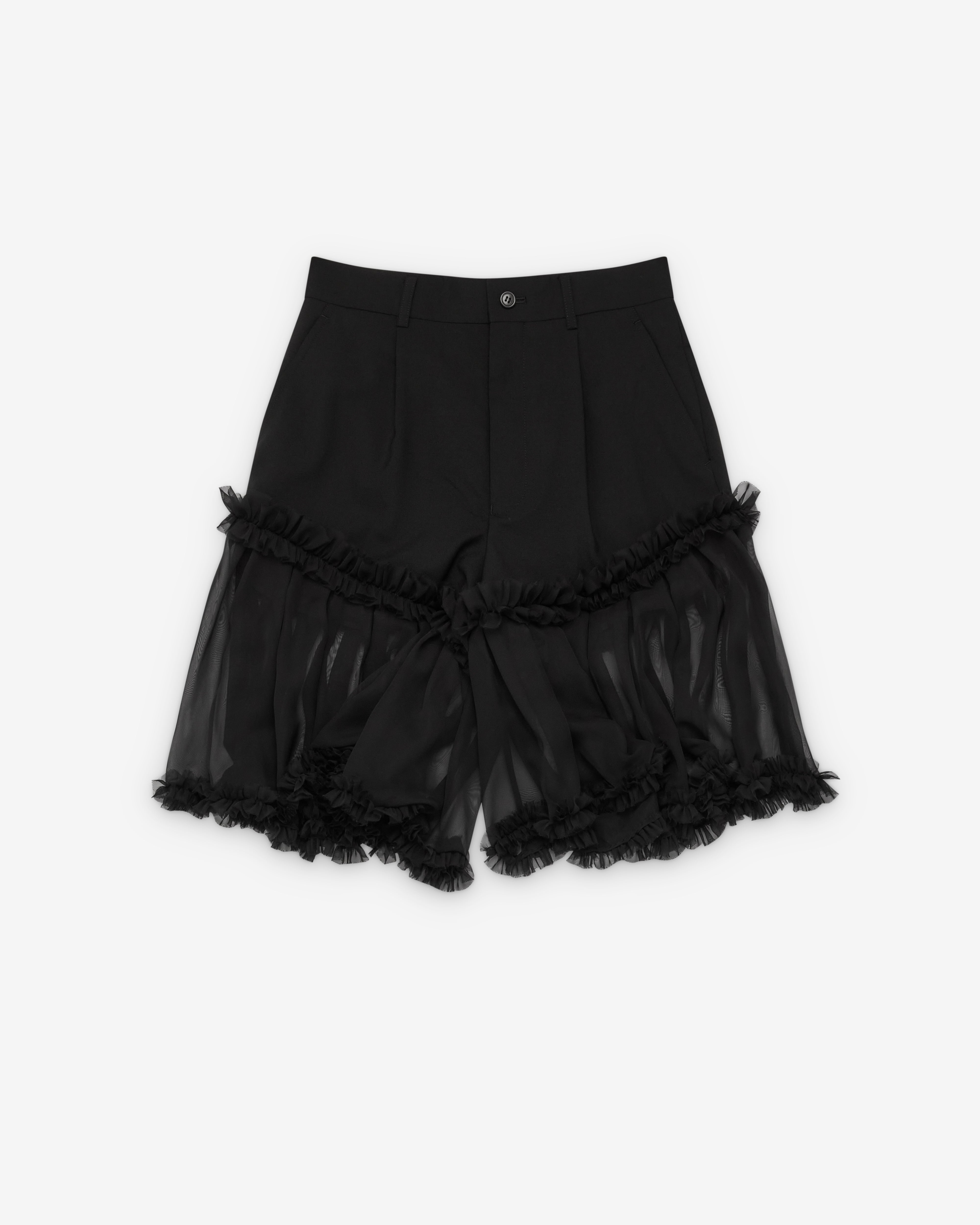 Noir Kei Ninomiya: Women's Pleated Tulle Shorts (Black) | DSMNY E-SHOP