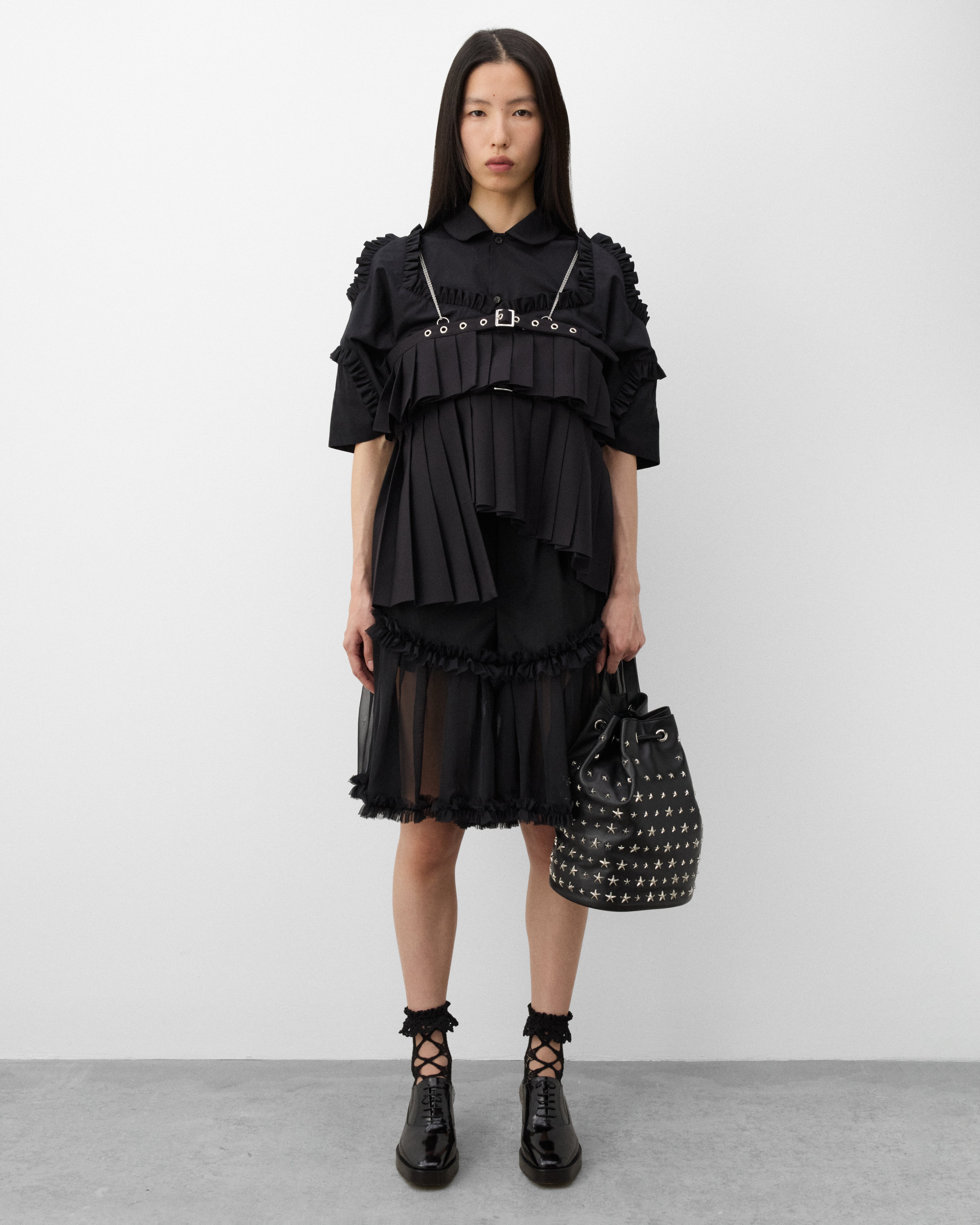 Noir Kei Ninomiya: Women's Pleated Tulle Shorts (Black) | DSMNY E-SHOP
