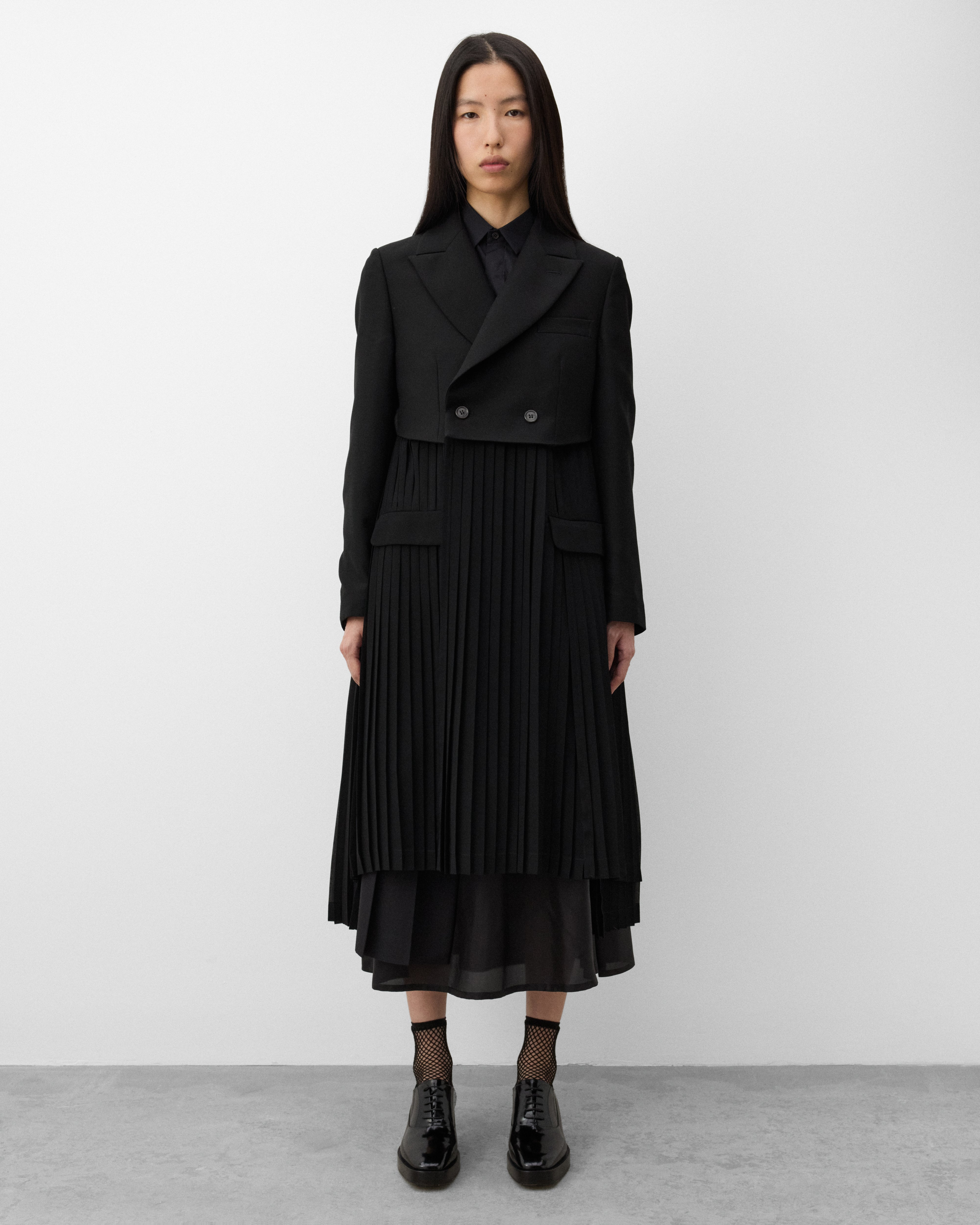 Noir Kei Ninomiya: Women's Pleated Blazer Coat (Black) | DSMNY E-SHOP