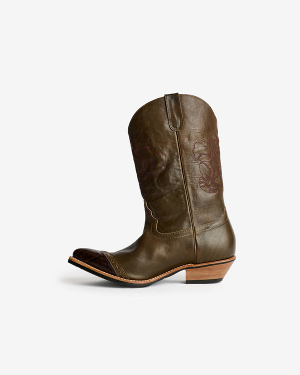 Our Legacy - Men's Floral Consultant Boot - (True Dye Olive Leather)