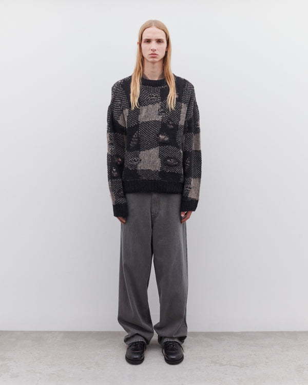 Our Legacy - Men's Sonar Roundneck - (Black Destructive Gingham)