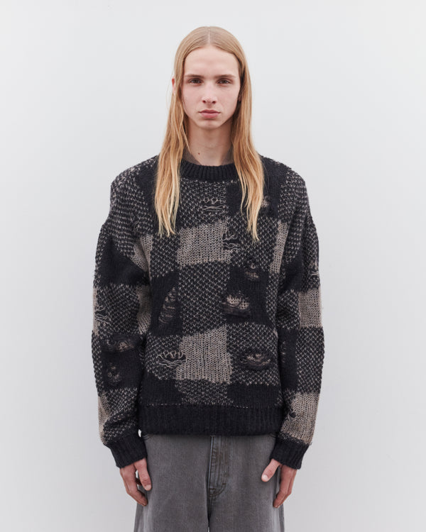 Our Legacy - Men's Sonar Roundneck - (Black Destructive Gingham)