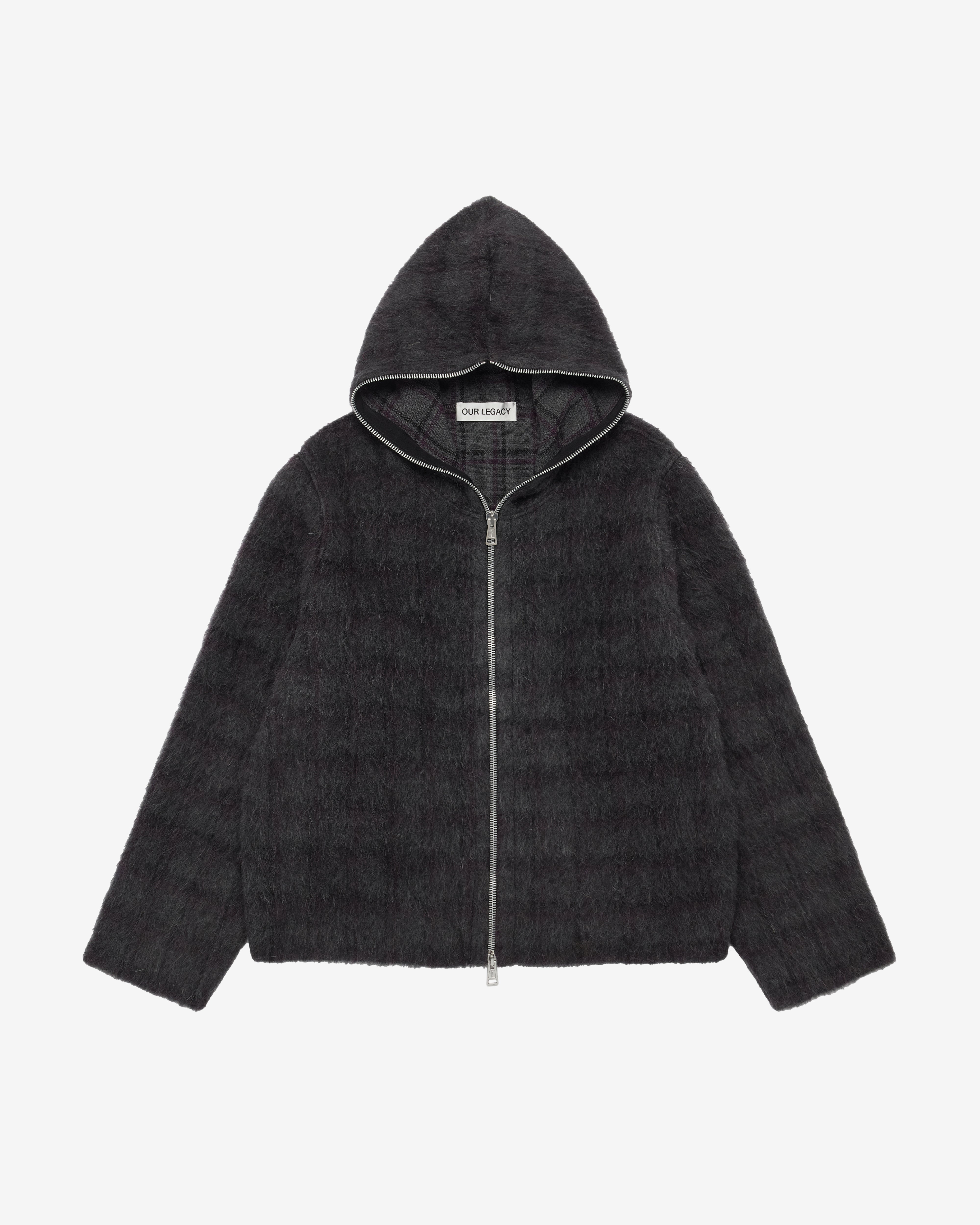 Our Legacy: Men's Full Zip Hood (Fuzzed Plum Check Hairy Wool
