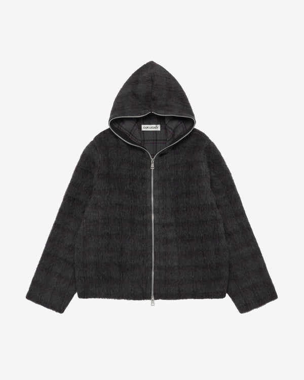 Our Legacy - Men's Full Zip Hood - (Fuzzed Plum Check Hairy Wool)