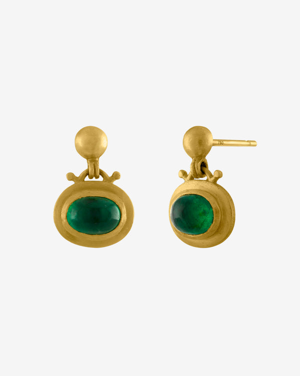 Prounis - Women's Small Emerald Bell Earrings - (Yellow Gold)