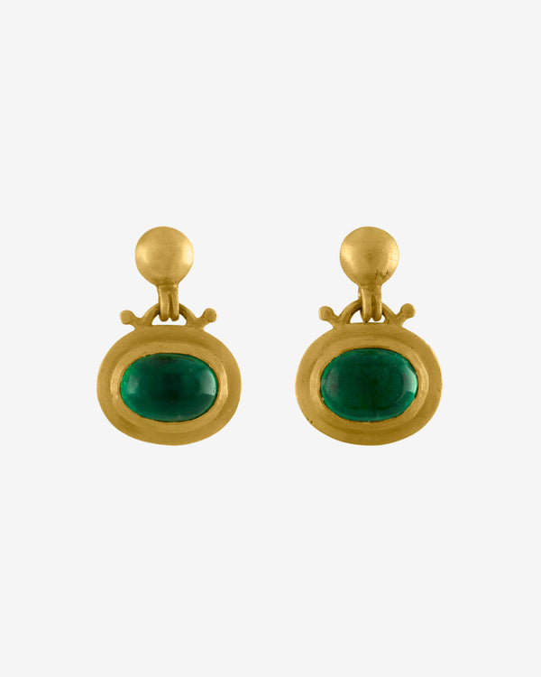 Prounis - Women's Small Emerald Bell Earrings - (Yellow Gold)