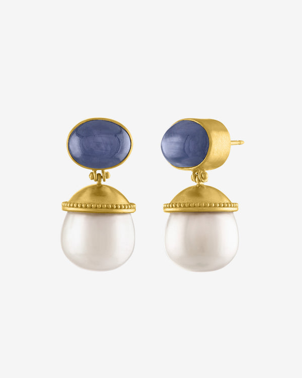 Prounis - Women's Purple Star Sapphire and South Sea Pearl Selene Earrings - (Gold)