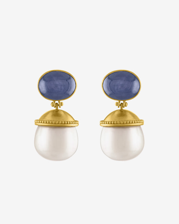Prounis - Women's Purple Star Sapphire and South Sea Pearl Selene Earrings - (Gold)
