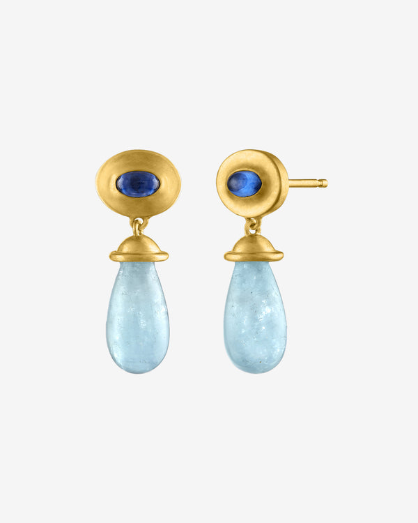 Prounis - Women's Aquamarine and Blue Sapphire Alabastra Earrings - (Yellow Gold)