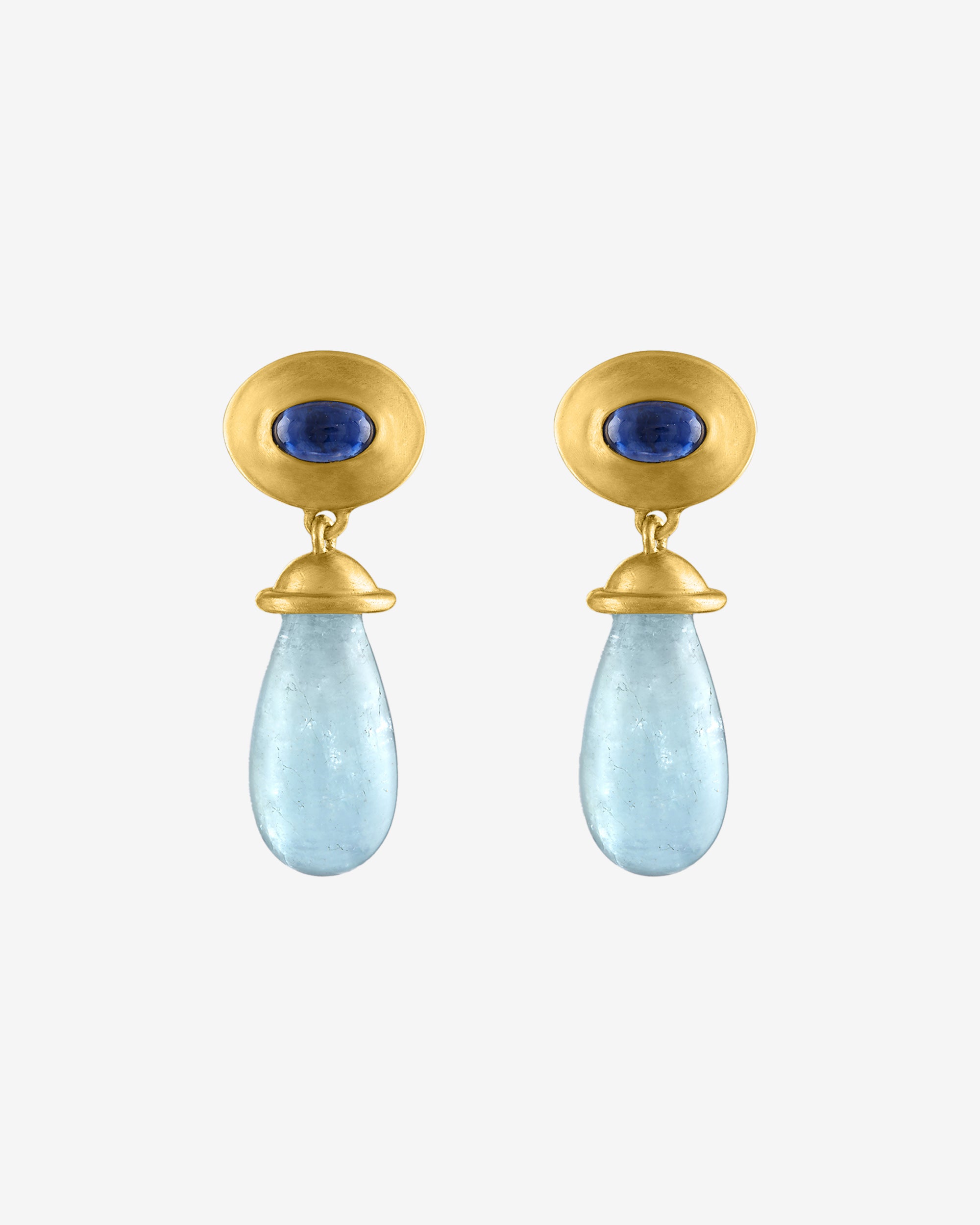 Prounis - Women's Aquamarine and Blue Sapphire Alabastra Earrings - (Yellow Gold) view 1, Click to Zoom in