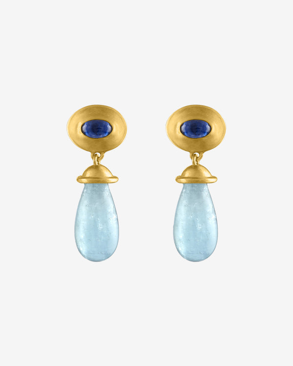 Prounis - Women's Aquamarine and Blue Sapphire Alabastra Earrings - (Yellow Gold)