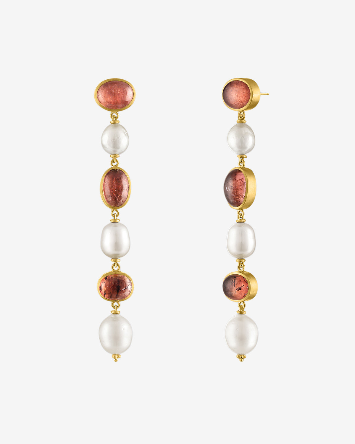 Prounis - Women's Blush Tourmaline and Pearl Chime Earrings - (Gold) view 2, Click to Zoom in