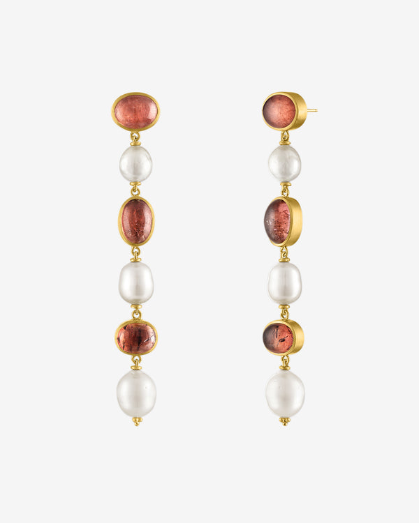 Prounis - Women's Blush Tourmaline and Pearl Chime Earrings - (Gold)