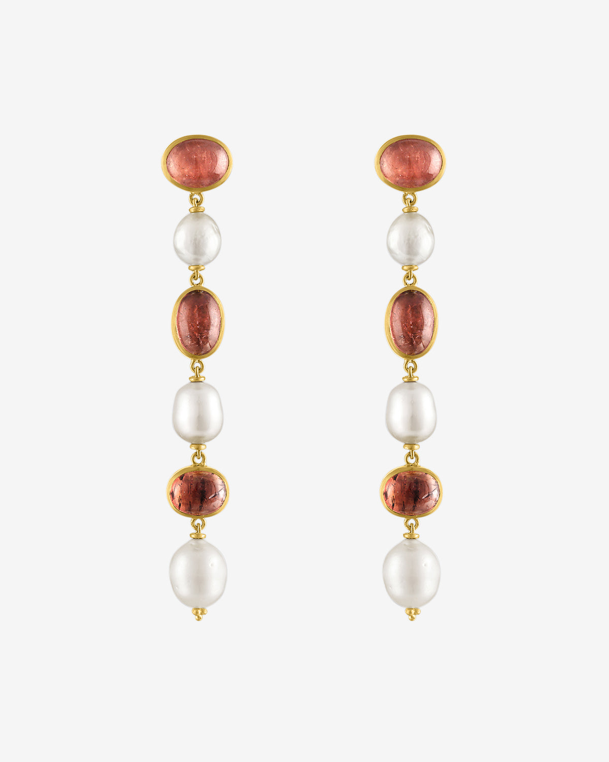 Prounis - Women's Blush Tourmaline and Pearl Chime Earrings - (Gold) view 1, Click to Zoom in