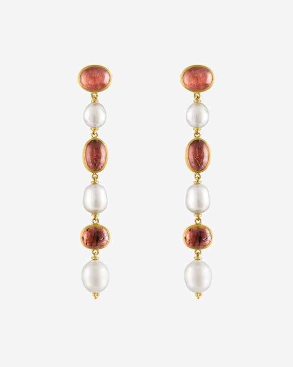 Prounis - Women's Blush Tourmaline and Pearl Chime Earrings - (Gold)