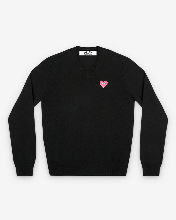 Play - Small Pink Heart V-Neck Sweater - (Black)