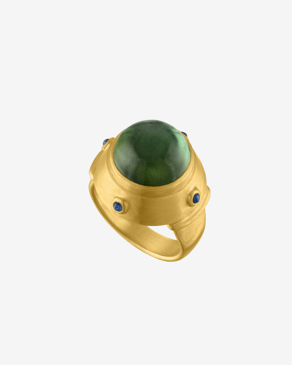 Prounis - Women's Green Tourmaline and Blue Sapphire Yia Yia Ring - (Yellow Gold)
