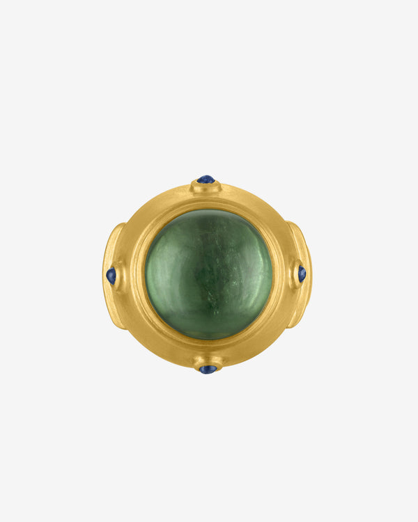Prounis - Women's Green Tourmaline and Blue Sapphire Yia Yia Ring - (Yellow Gold)