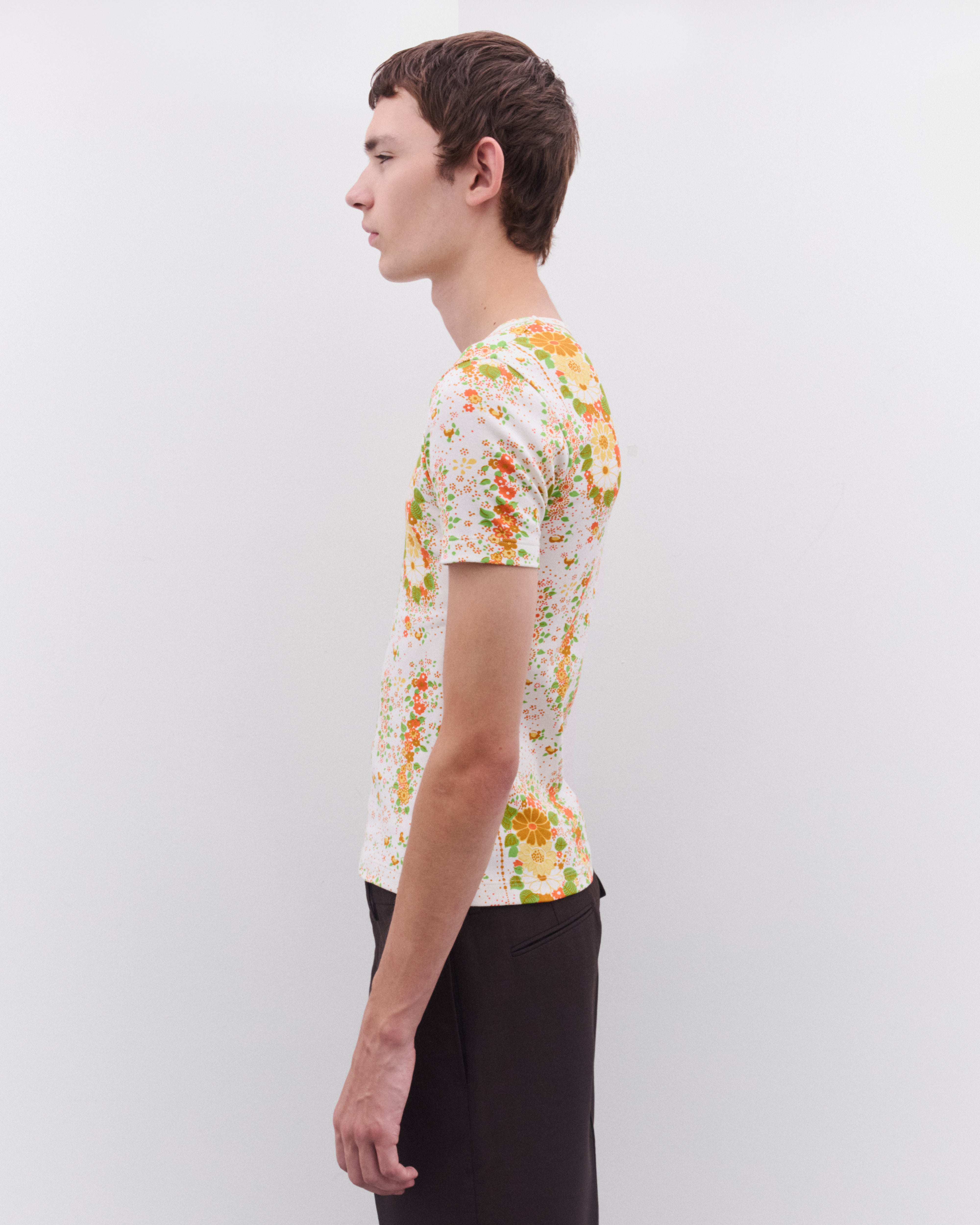Prada: Men's Floral T-Shirt (Peach/Yellow) | DSMNY E-SHOP