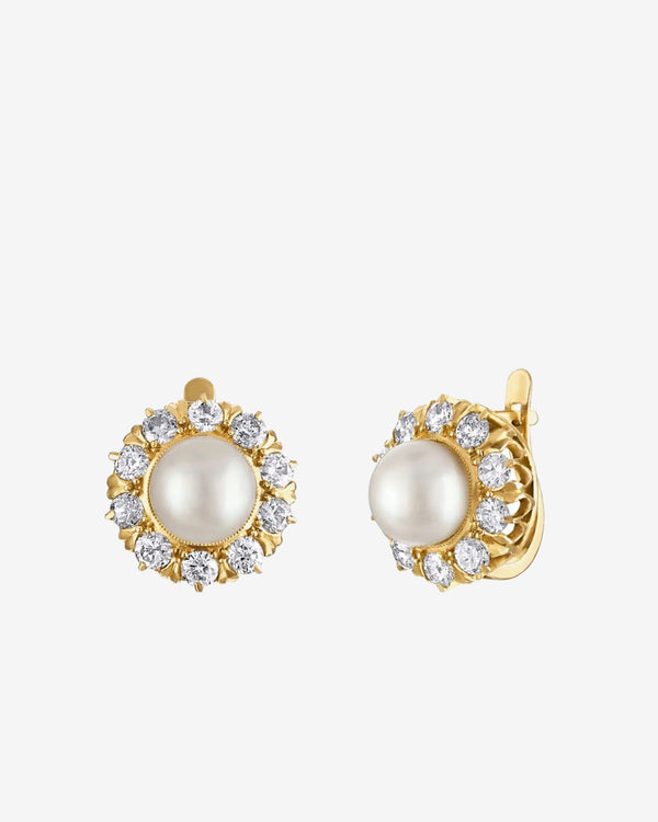 Mindi Mond - Women's Victorian Pearl & Old European Diamond Earrings - (Yellow Gold)