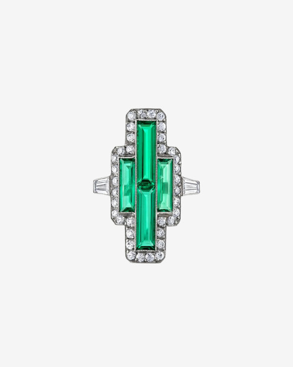 Mindi Mond - Women's Colombian Emerald Tapered Baguette Pointer Ring - (Platinum)