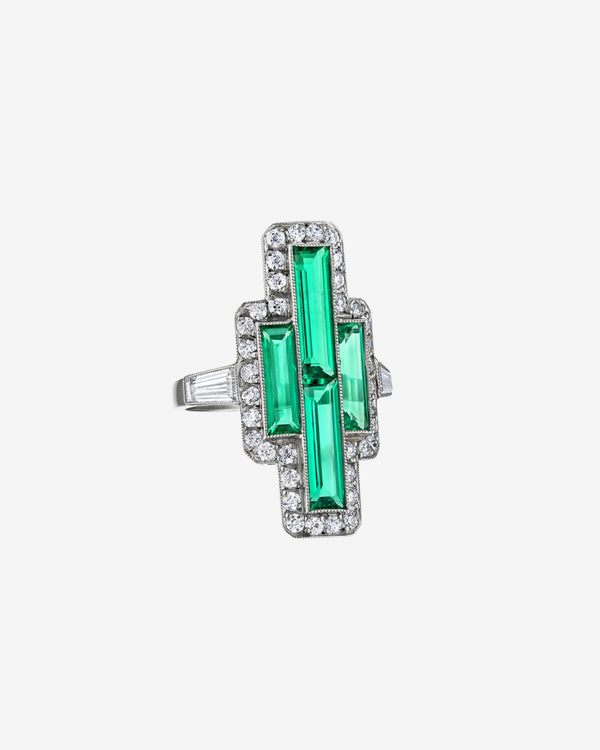 Mindi Mond - Women's Colombian Emerald Tapered Baguette Pointer Ring - (Platinum)