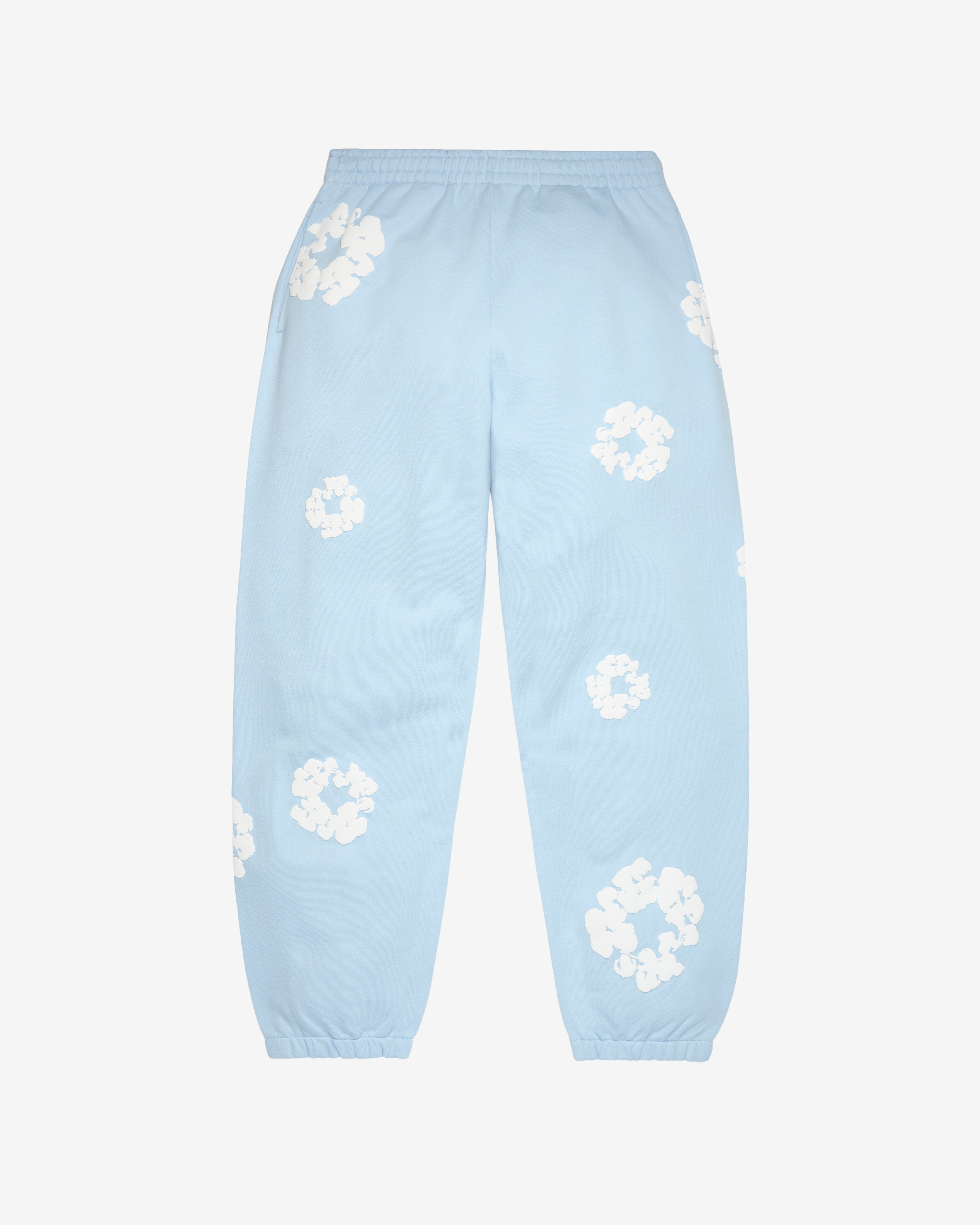 Denim Tears: Men's Powder Cotton Wreath Sweatpants (Blue) | DSMNY