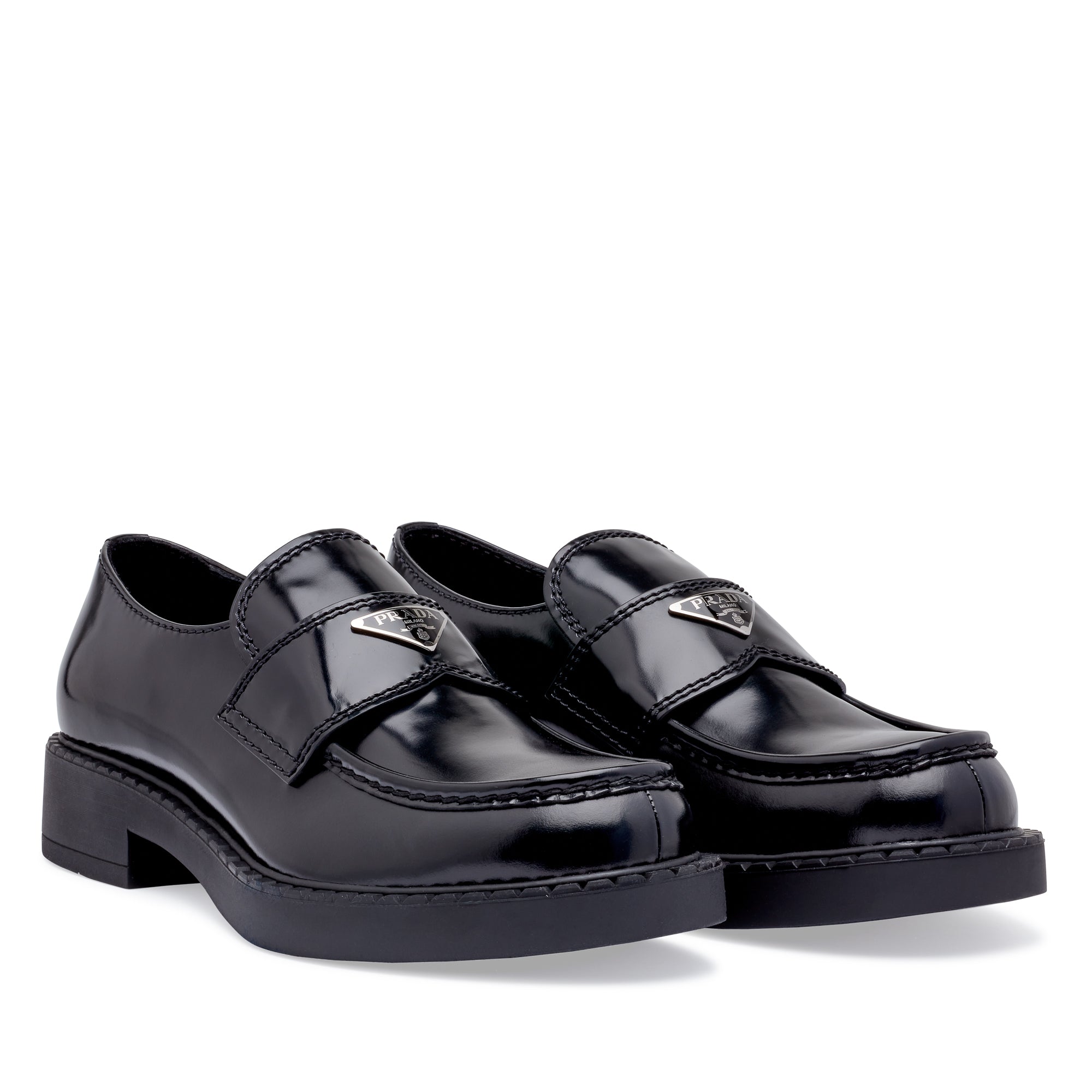 Prada - Men's Brushed Leather Loafers - (Black) view 3