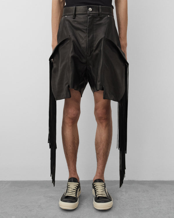 Rick Owens - Men's Leather Fringed Shorts - (Black)