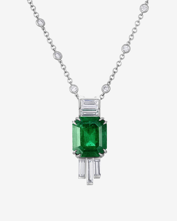 Mindi Mond - Women's Emerald and Diamond Joaillerie Pendant Necklace - (White Gold)
