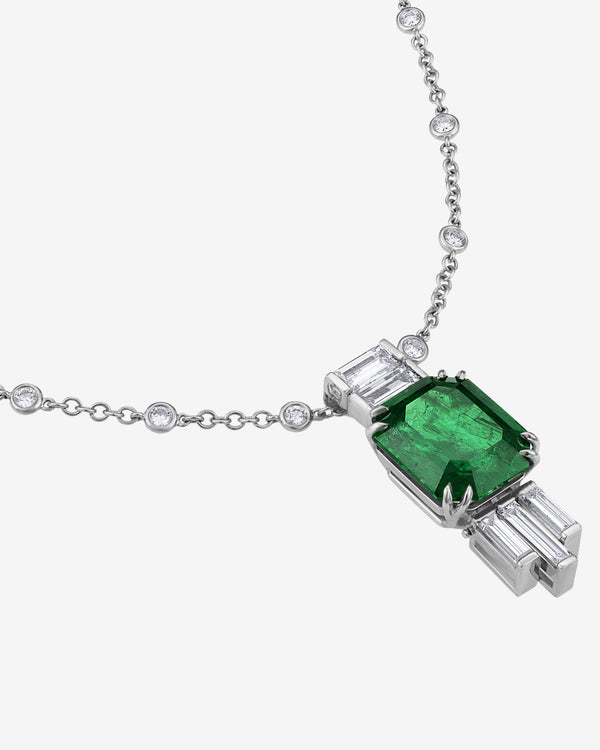 Mindi Mond - Women's Emerald and Diamond Joaillerie Pendant Necklace - (White Gold)