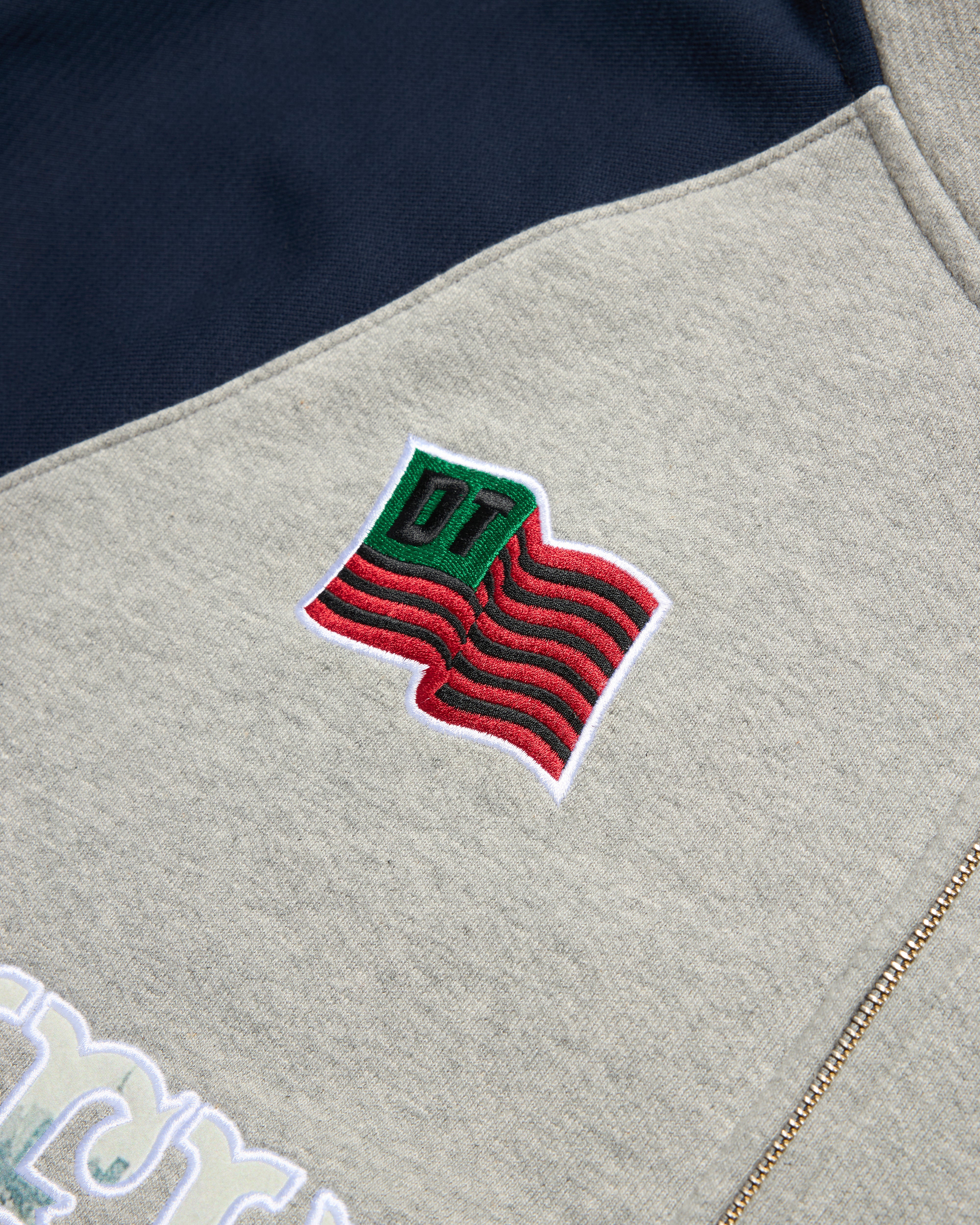 Denim Tears: Men's Rugby Zip Hoodie (Grey/Blue) | DSMNY E-SHOP