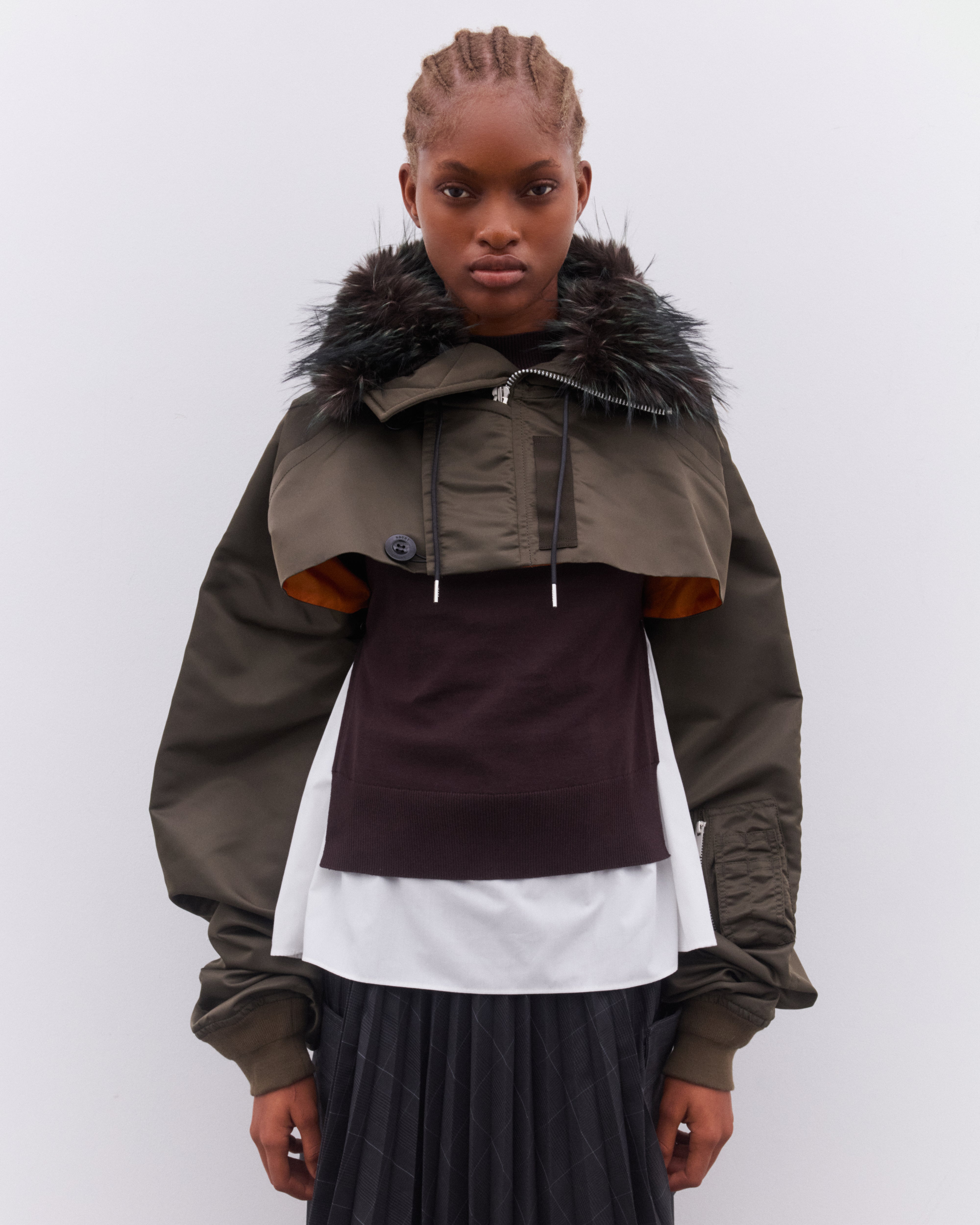 Sacai: Women's Nylon Twill Blouson (Dark Khaki) | DSMNY E-SHOP