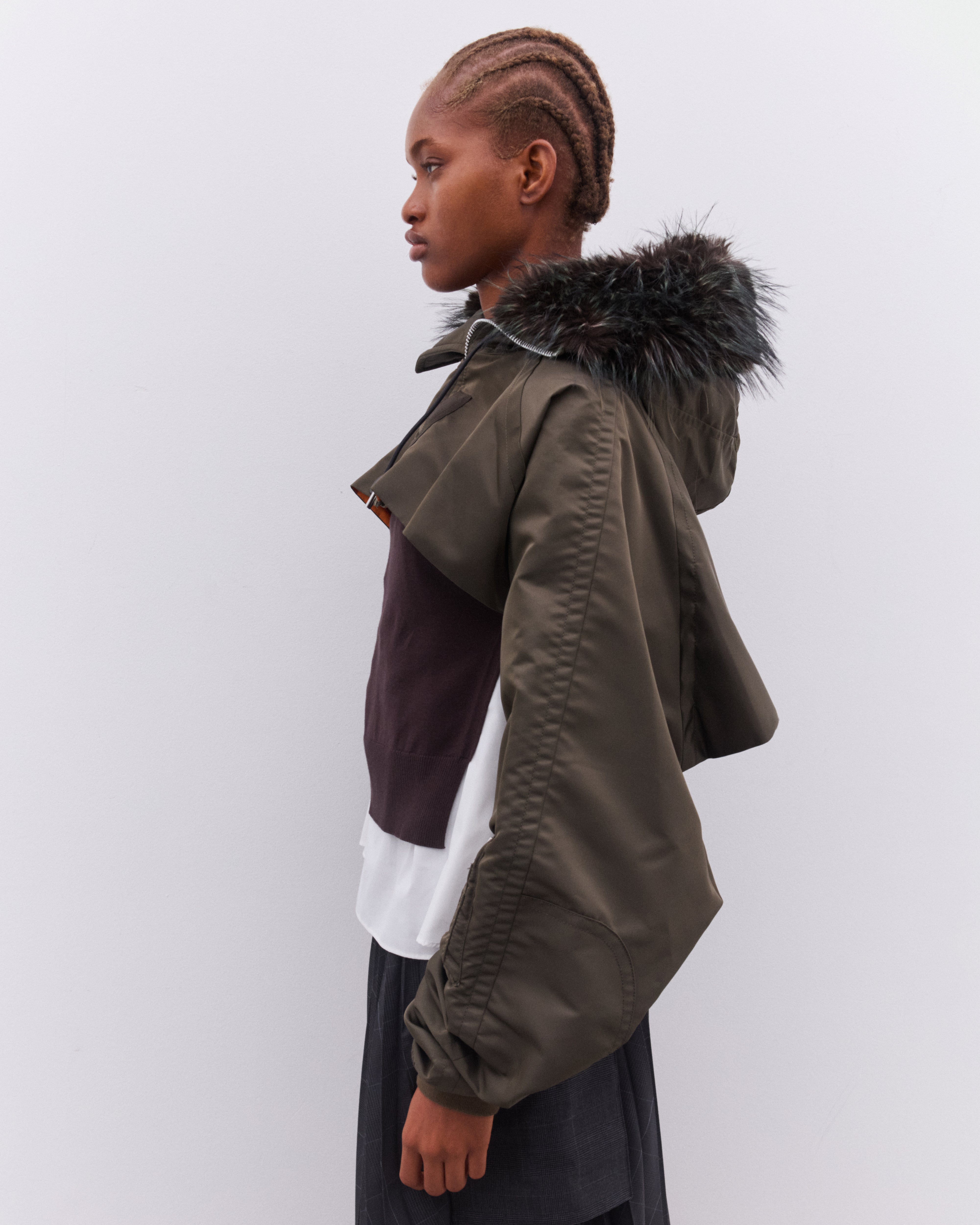 Sacai: Women's Nylon Twill Blouson (Dark Khaki) | DSMNY E-SHOP