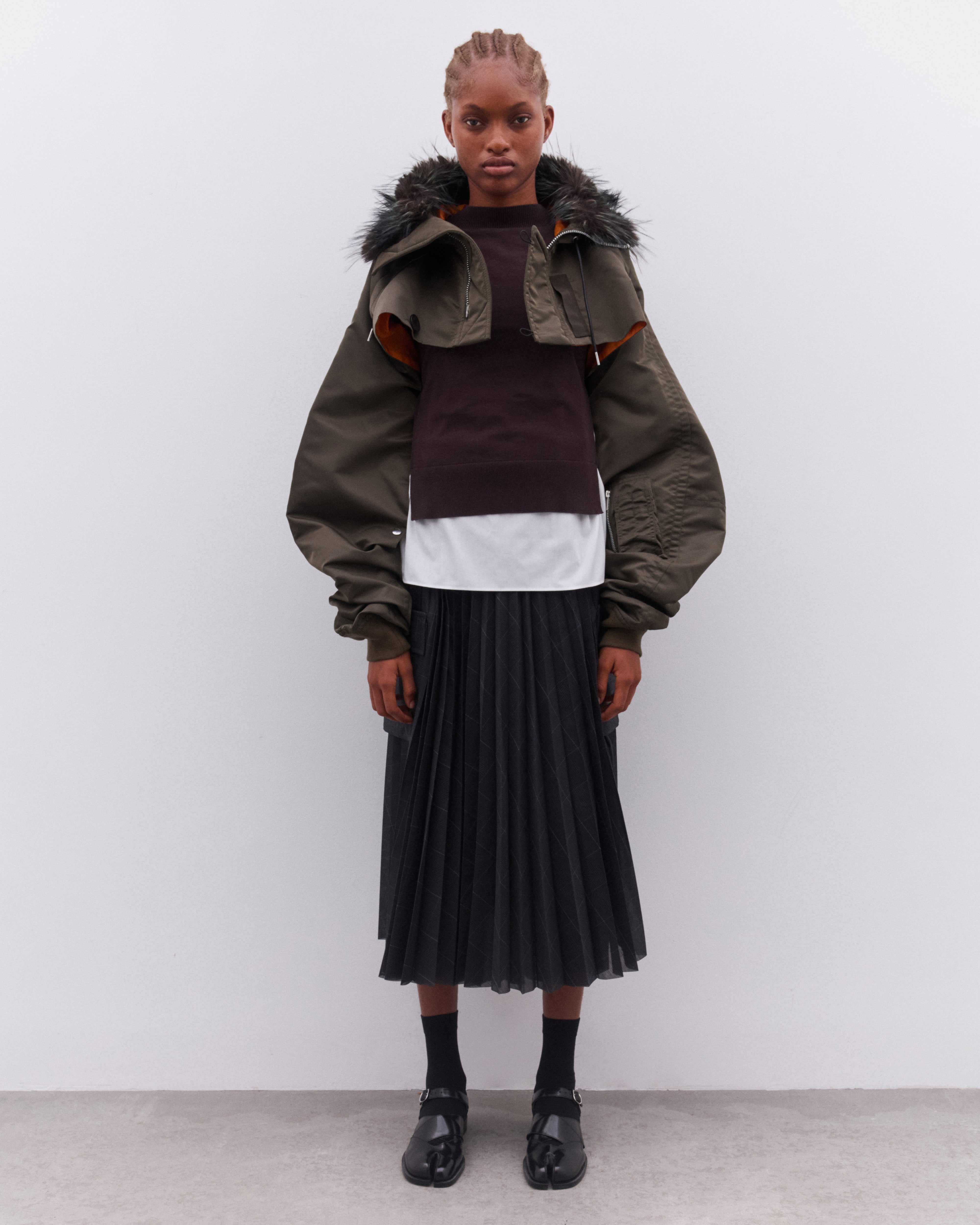 Sacai: Women's Nylon Twill Blouson (Dark Khaki) | DSMNY E-SHOP