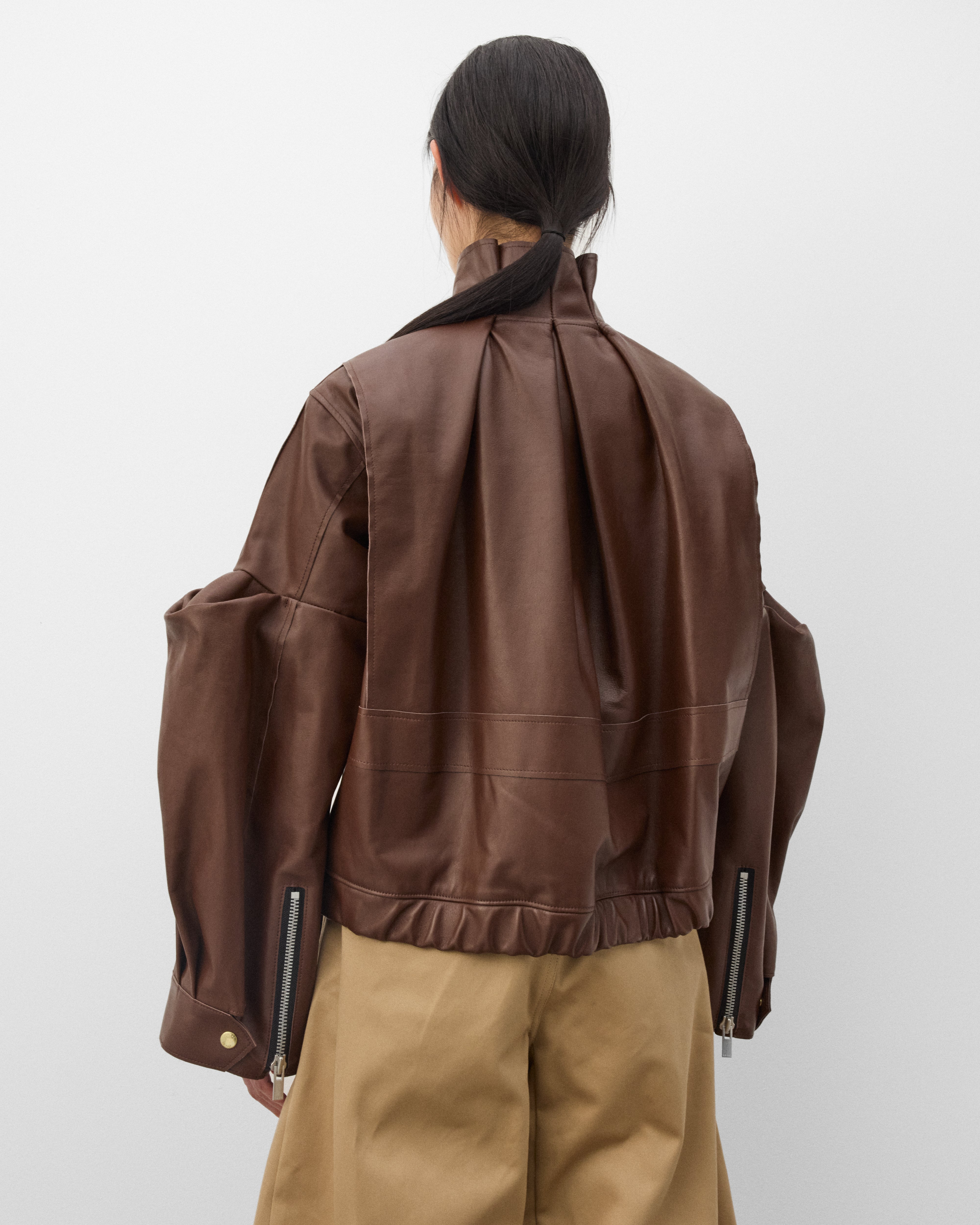 Sacai: Women's Leather Blouson (Brown) | DSMNY E-SHOP