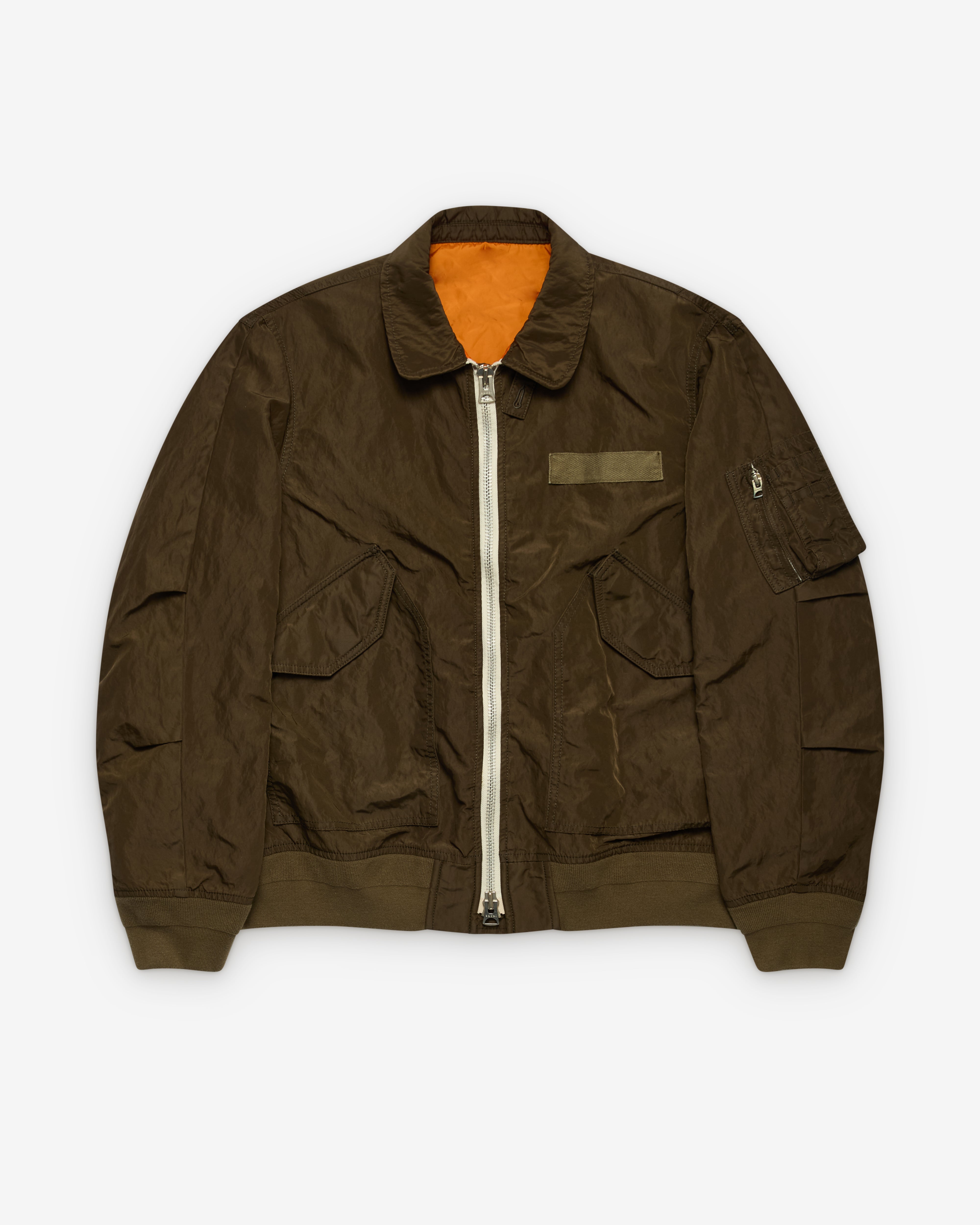 sacai: Men's Treated Nylon Twill Blouson (Khaki) | DSMNY E-SHOP