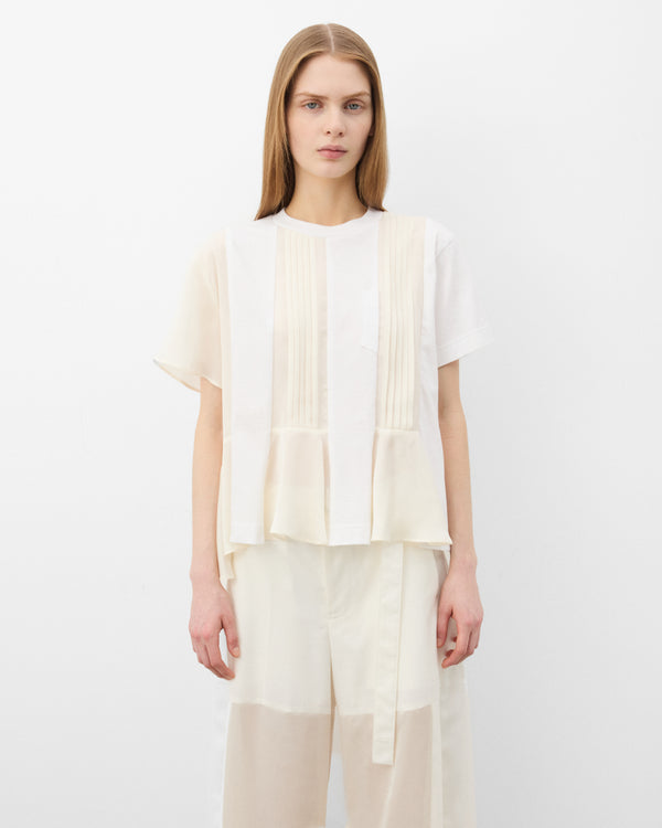 Sacai - Women's Satin x Cotton T-Shirt - (White/Ecru)