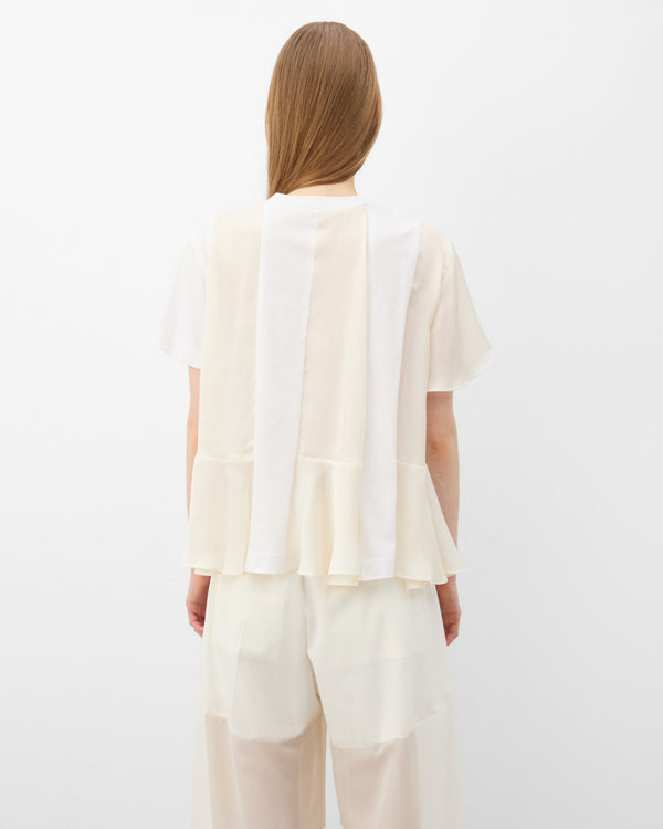 Sacai - Women's Satin x Cotton T-Shirt - (White/Ecru)