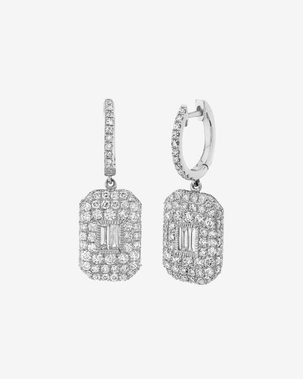 Shay - Women's Pave Baguette Drop Earrings - (White Gold)