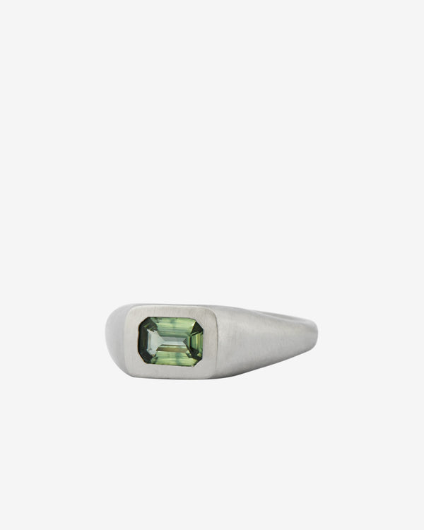 Seb Brown - Women's Platinum Green Cushion Ring - (Platinum)