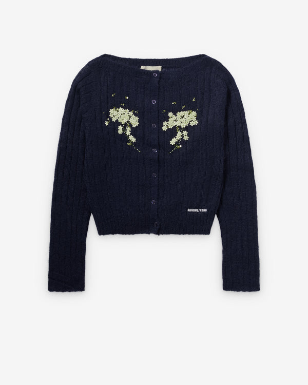 ShuShu/Tong - Women's Beaded Floral Knit Cardigan - (Navy)