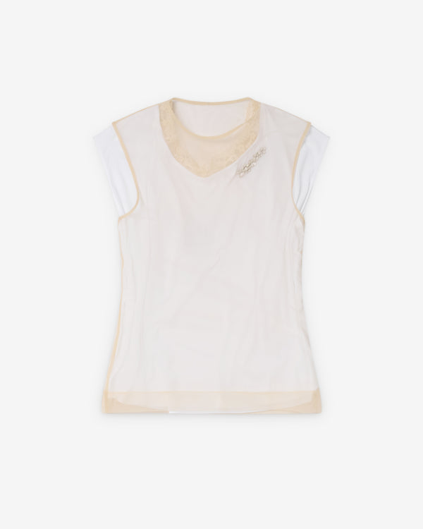 Simone Rocha - Women's Layered Liquid Cap Sleeve Lace Trim T-Shirt - (White)